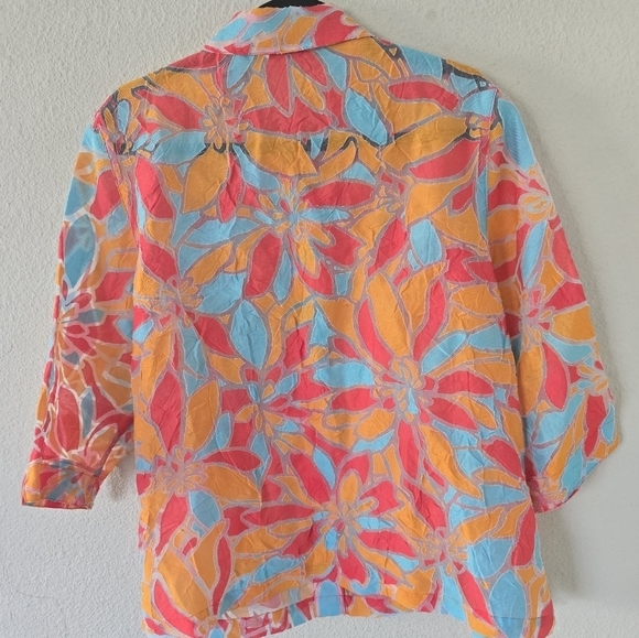 Allison Daley Womens Floral Shirt Sz L Mixed Print Button Up Short Sleeve Boho - Picture 9 of 9